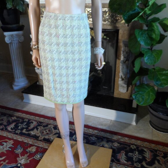 Douglas Hannant Light Green Houndstooth PatternTweed Skirt Suit Size 6 - Picture 11 of 16